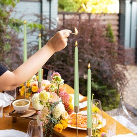 12-Pack Sage Green Taper Candles, 10 Inch Unscented Dripless Candlesticks, Long-Lasting Burn Time of 7-8 Hours, Perfect for Home Décor, Spring and St. Patrick's Day