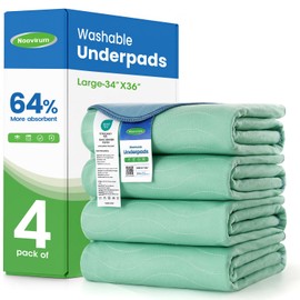 Noovirum® Washable Underpads,34"x36" (Pack of 4) - Heavy Absorbency Incontinence Bed Pads for Adults, Kids & Pets - Waterproof Reusable Protective Pad for Bed, Sofa, Furniture & Floor