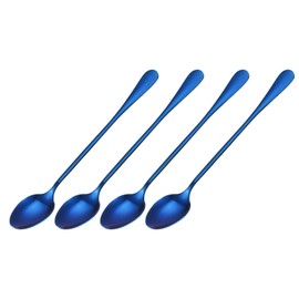 sourcing map Set of 4 Long Handle Spoon, 7.5-Inch Stainless Steel Ice Cream Spoon Cocktail Stirring Spoons Coffee Spoons for Mixing, Beverage, Coffee (Blue)