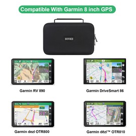 BOVKE Hard GPS Case for 8 Inch Garmin DriveSmart 86 / dēzl LGV820 / Camper 895 / dēzl LGV810 / dezl OTR810 GPS Navigator System, Extra Space fit Charger, Friction Mount, USB Cables Accessories, Black