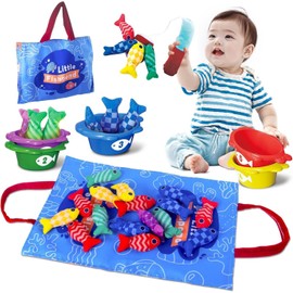 Toddler Montessori Toys for 1-3 Year, Cloth Fish Game Toys for Boy Toys Girls Baby Toys 6 to12-18 Months, Sorting Learning Baby Toys with Stacking Cups- Number Counting, Color Sorting