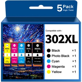 Remanufactured 302XL Ink Cartridge Replacement for Epson 302XL 302 XL Ink Cartridges Multipack for XP-6000 XP-6100 XP 6000 XP 6100 Printer (5 Pack)