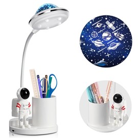 Astronaut Desk Lamp for Kids,Star Space Projector Night Light,Astronaut Lights with Pen Holder,Step-Less Dimming Lighting,Eye-Care Reading Small Table Lamps for Bedroom,Gifts for Boys and Girls