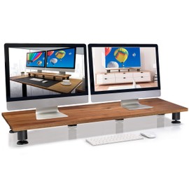 Nordik Large Dual Monitor Riser for 2 - Premium Handmade Hardwood Acacia Computer - Laptop TV Stand with Storage for Desk Accessories - Organizer Television
