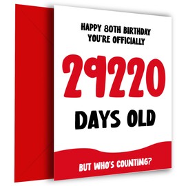 Hey Chimp Funny 80th Birthday Card for Men and Women - Officially 29220 Days Old - Humorous 80 Birthday Card, 80, Birthday Card