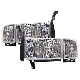 HEADLIGHTSDEPOT Chrome Housing Halogen Clear Euro Headlights Compatible with Dodge Ram 1500 2500 3500 Includes Left Driver and Right Passenger Side Headlamps