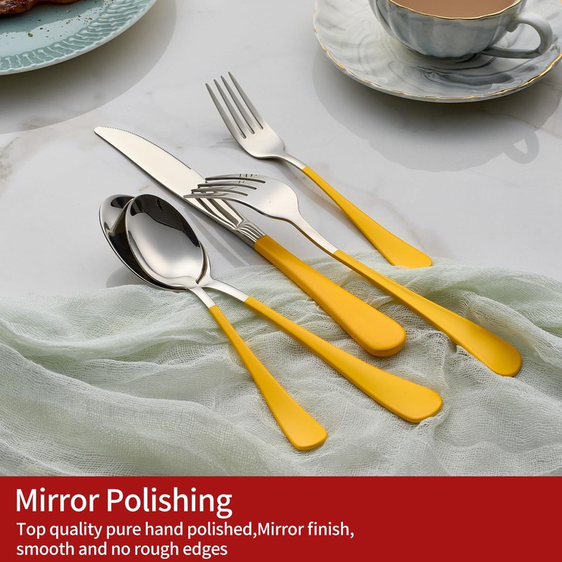 Onlycooker 20-Piece Yellow Silverware Set 18/0 Stainless Steel Flatware Yellow
