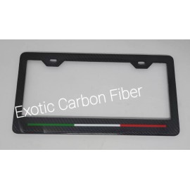 Exotic Carbon Fiber Italy Colors Stripe Carbon Fiber license Plate Frame 2x2 Gloss 2 Hole