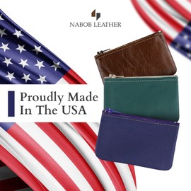 Genuine Leather Small Zipper Pouch Coin Purse for Women Change Holder for Men Size 4 x2.5 Made in U.S.A