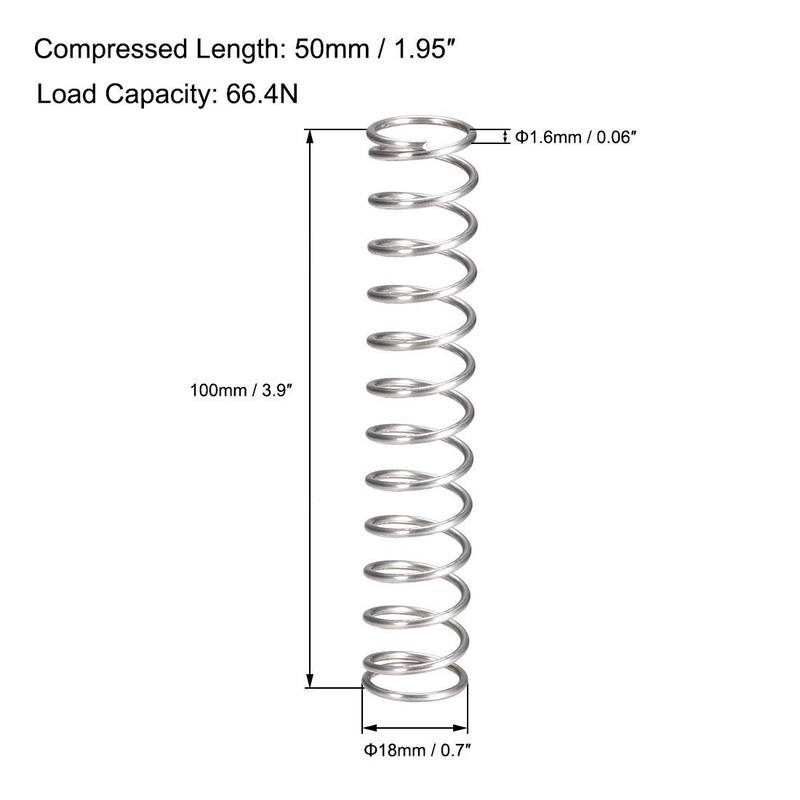 TOP-VIGOR 5Pcs Compression Spring, 18mm OD,1.6mm Wire Size,100mm Free Length