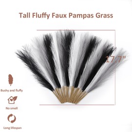 Acfruits Black&White&Gray Pampas Grass Small, 30 Pcs 17" Faux Pampas Grass Short Decor, Pompas Grass Flower Arrangement and Vase Filler for Boho Home Wedding Decoration