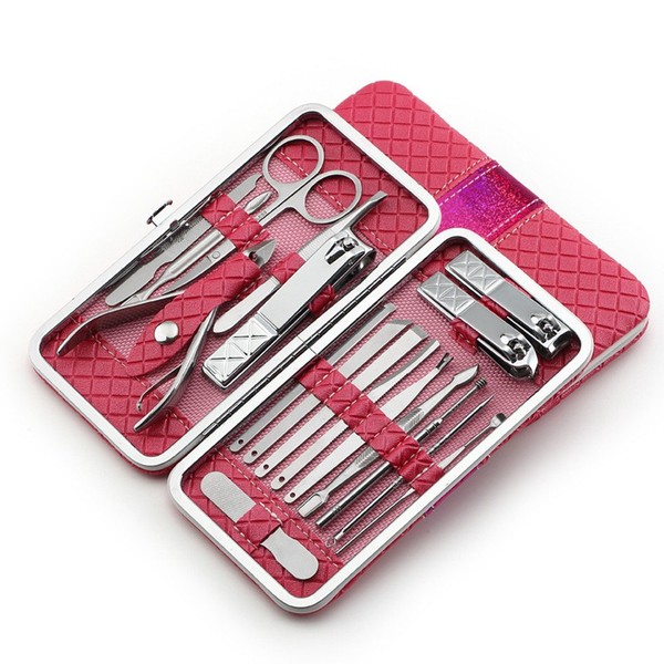 Nail cutting case nail set nail case nail clippers set toenails and fingernails manicure pedicure set 18 pieces stainless steel with leather case