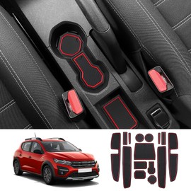 Coleya Non-Slip Mats Compatible with Dacia Jogger 2021-2024, Centre Console Rubber Mats, Door Seam Mats, Drink Holder Mat, Dacia Jogger Accessories, Rubber Non-Slip Mats (Red)