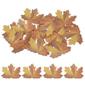 MECCANIXITY 100 Pack Artificial Maple Leaves Fall Leave Cutouts Thanksgiving Day Autumn Leaf Decorate Yellow 3.5x2.8 Inch for Wedding Thanksgiving Parties Crafts