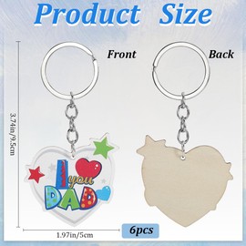 SOFPLATE 1 Box 6Pcs Wooden Keychain Set Blank Key Chains Bulk Wood Fathers Day Heart Word Dad Colorful Blue Beard Keychains Tags for Keychains Car Key Party Favor Wedding Favors