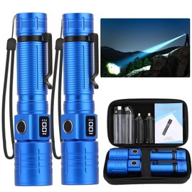 NetCan LED Flashlight, High Powered Super Bright Tactical Flashlight, Rechargeable Flashlights High Lumens, 6 Modes Zoomable Waterproof Flash Lights for Emergency, Camping, Hiking (2 Blue)