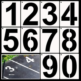 BTORER 6inch 0 to 9 Large Number Stencils Set, 10Pcs Reusable Curb Address Number Stencils Road Sign Digital Templates for Painting DIY Mailbox Signs Road Parking Lot Door Trucks Painting Stencils