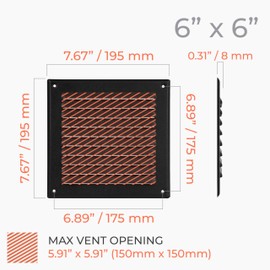 HVAC OV 6 x 6 Inch (Opening Size) Black Galvanized Steel Square Air Vent Cover - HVAC Louvered Grille with Mesh Screen - Register Vent Deflector for Bathroom, Kitchen, Home, Garage, Office