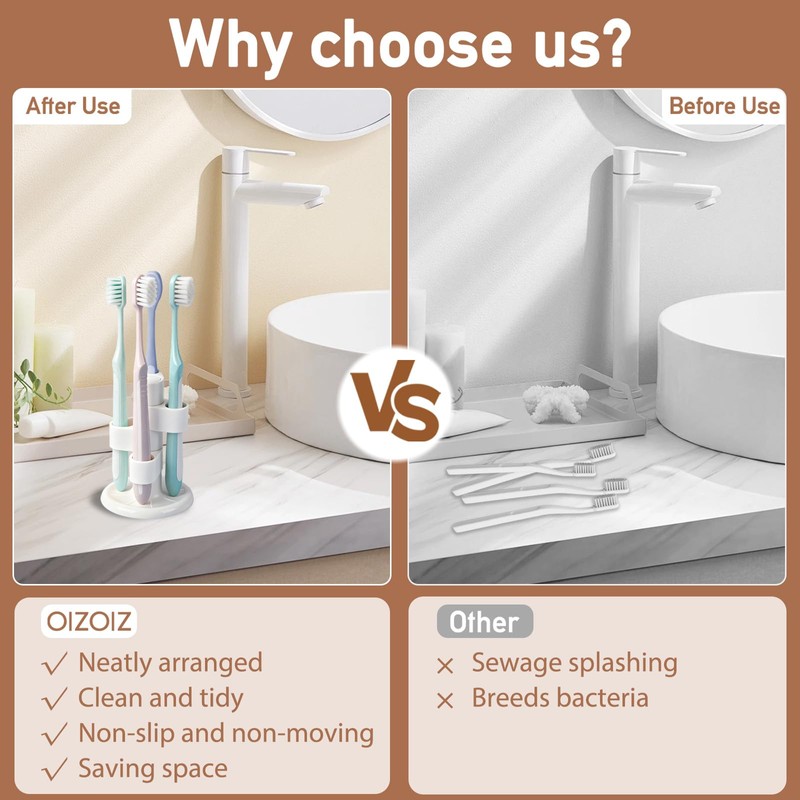 2 Pack 360° Rotating Toothbrush Holder for Bathroom, 4-Slot Toothbrush