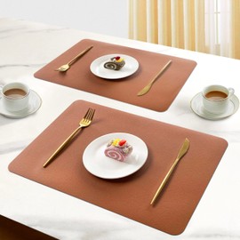 Double-Sided Reversible Placemats Set of 4, Heat Stain Non-Slip Waterproof Oil-Proof Washable Wipeable Table Mats Outdoor Indoor for Dining Patio Table Kitchen Decor (Brown and Black)