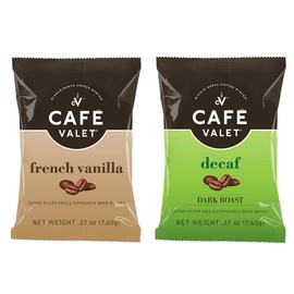 Café Valet Single Serve Individually Wrapped Coffee Packs, Decaf and French Vanilla Flavor 100% Arabica Coffee, 168 Count