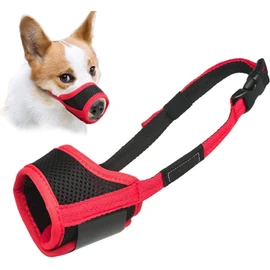 LUCKYPAW Dog Muzzle Anti Biting Barking and Chewing with Comfortable Mesh Soft Fabric and Adjustable Strap, Suitable for Small, Medium and Large Dogs(Red Trim,S)