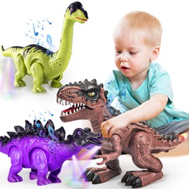 Doloowee 3 Pack Walking Dinosaur Toy for Kids 3-5/5-7 Years ,Simulation Tyrannosaurus & Stegosaurus & Brachiosaurus,Electric Robot Dinosaur with LED Lights & Sounds,Dinosaur Toys for Boys and Girls