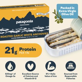 Patagonia Provisions Roasted Garlic White Anchovies | Responsibly Sourced in Spain | 21g Protein & Gluten Free | 4.2 Oz (Pack of 10)