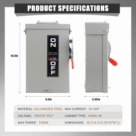 M EGA MEGACUBE 30 Amp Disconnect Switch, 2 Pole Fusible Safety Switches, 120/240V, Heavy Duty Metal Structure, Outdoor&Indoor, NEMA 3R Standards, Anti Corrosion and Rust Prevention