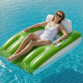Funscape Inflatable Pool Lounge Floats Adult, Large Swimming Pool Sofa Floaties, Beach Tanning Recliner Floating Mesh Chair Cup Holder, Blow Up Lake River Floaty Tube, Summer Water Party Toy-Green-L