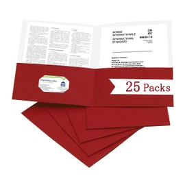 Zzrywuty 25 Packs Paper Folders with Pockets for Students, Businessmen and Office Workers, Letter Size, Two Pocket Folders with Card Slot for Office, Business, School Supplies (Red)