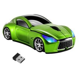 Wireless Mouse, Cool Sports Car Shape Computer Mouse, 2.4 GHz USB Mouse with Headlights,1600 DPI Optical Mice, Portable Gaming Mouse with USB Receiver for Laptop, Office, Home