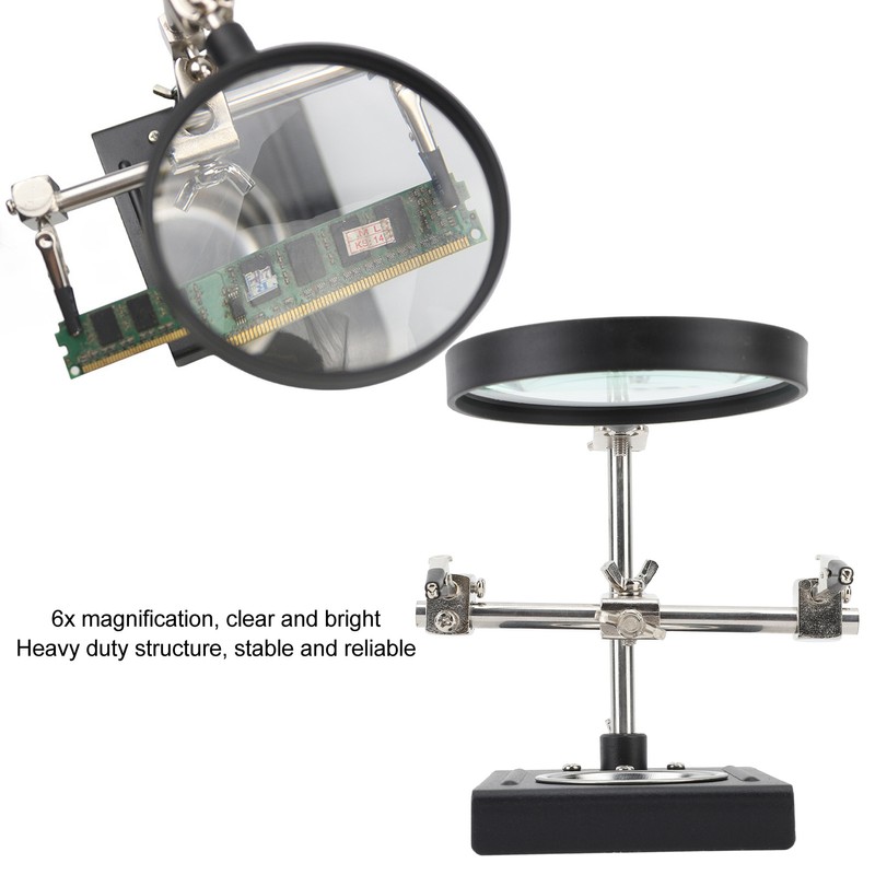 6X Magnifier with Auxiliary Clip Magnifying Glass Holder Third Hand
