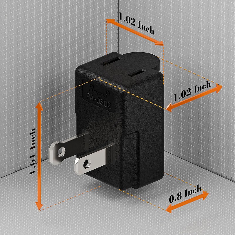 Right Angle Adapter, Plugrand 2-Prong 90 Degree Downward Angled AC