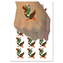 Excited and Happy Mallard Duck Cartoon Temporary Tattoo Water Resistant Fake Body Art Set Collection - 54 1" Tattoos (1 Sheet)