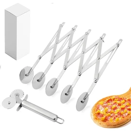 5 Wheel Stainless Steel Pizza Cutter with Double Wheel Dough Divider Expandable Multi Use Pastry Knife Baking Roller for Kitchen