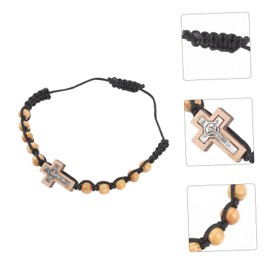 SAFIGLE 5pcs String Wooden Prayer Bead String Men's Catholic Bracelet Adjustable Wristband with Cross Charm