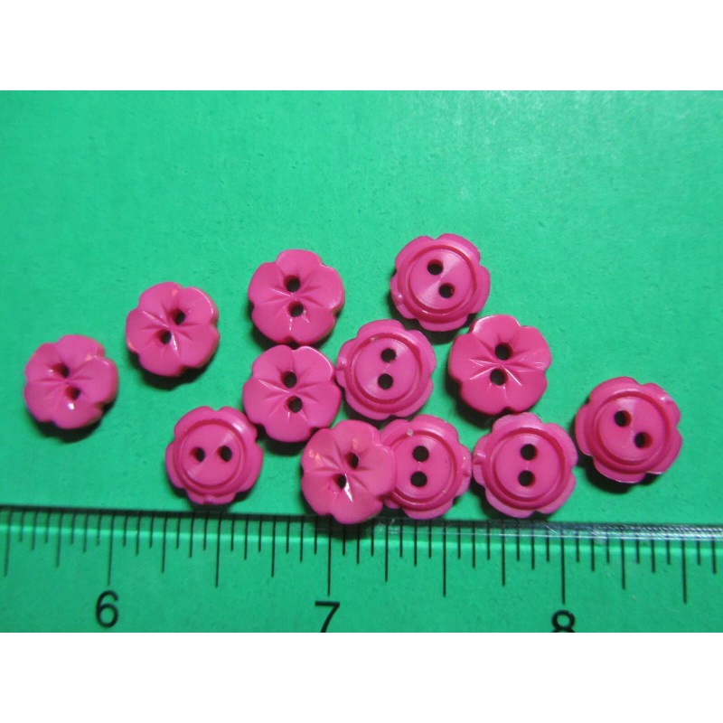 (12) 7/16" FLORAL PINK PLASTIC 2-HOLE BABY DOLL CRAFT BUTTONS