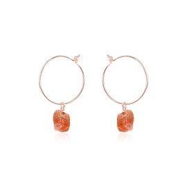 Sunstone Raw Nugget Hoop Earrings in 14k Rose Gold Fill