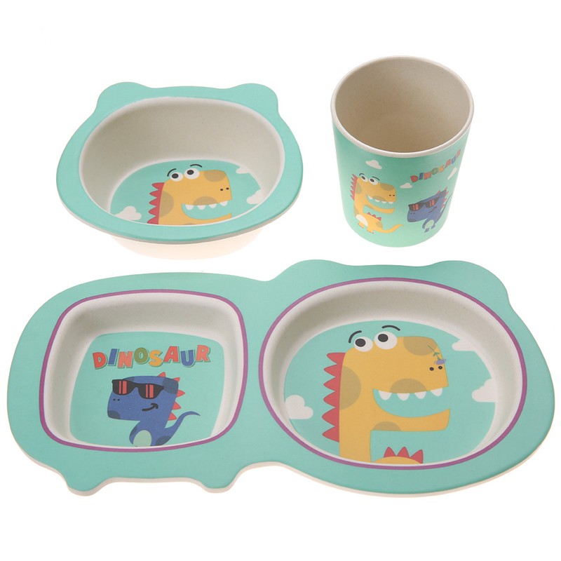 5 pcs set Eco friendly Bamboo Fiber Cartoon Children Tableware