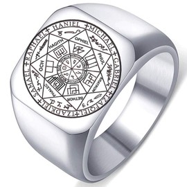 Dacai The Seals of The Seven Archangels Protection Amulet Seal Solomon Kabbalah Mens Womens Stainless Steel Polished Pinky Ring