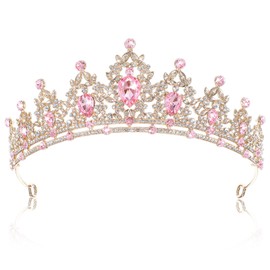 Pink Tiara Pink Crown Crystal Princess Crown Princess Tiara Headbands Hair Accessories for Women Girls Bridal Birthday Wedding Party