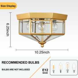 4 Lights Outdoor Ceiling Light, Hallway Lighting Fixtures, Farmhouse Ceiling Light Fixtures E12 Bulbs Beveled Glass Flush Mount Ceiling Fixtures for Stairway, Porch, Foyer Entryway (Bulb Not Included)