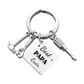Best Papa Gift Keychain, Dad Birthday Father's Day Gift with Hammer Wrench Screwdriver Charms, Silver Metal (Best Dad)
