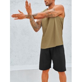 Runcati Men's Sleeveless Tank Tops Crewneck Workout Gym Cotton Muscle Pocket T Shirt Camel