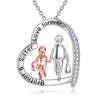 AOBOCO Sister and Brother Necklace 925 Sterling Silver Heart Pendant