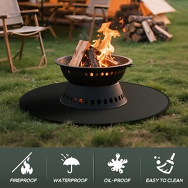 38inch Fire Pit Mat for Solo Stove Bonfire, Round Under Grill Blanket for Outdoor Grill, Fireproof Mat, Oil Proof Waterproof Under Floor BBQ Accessories Protector for Solo Stove Accessories