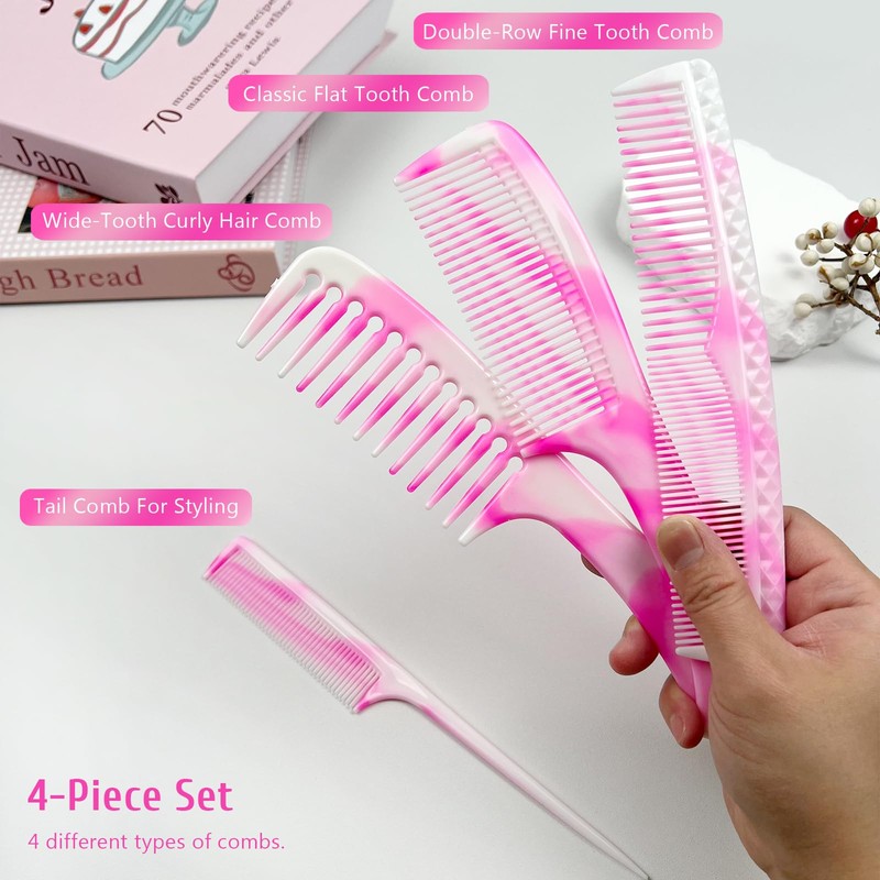 4 Pcs Unisex Hair Comb Set - Rat Tail, Wide