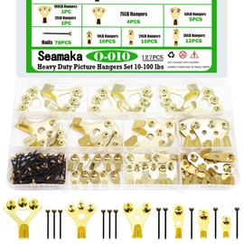 Seamaka 127PCS Picture Hangers,Heavy Duty Picture Hanging Hardware with Nails,Decorative Picture Hanging Kit Holds 10-100 lbs on Wooden/Drywall for Pictures,Clock,Mirror,House Decoration