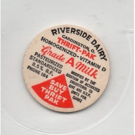 Milk Bottle Cap Insert- Riverside Dairy - Cardington, Ohio -THRIFT PAK- 1  1/16"